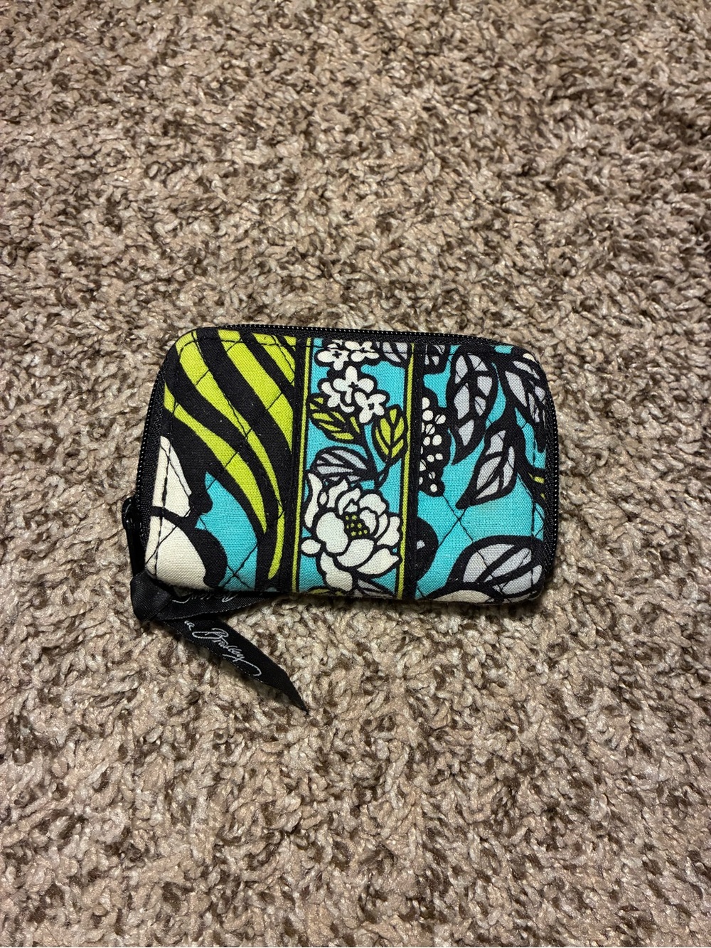 Vera Bradley Teal, Lime & Black Floral Zip Wallet